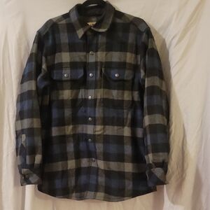 L.L. Bean Blue and Gray Plaid Wool Shirt Jacket